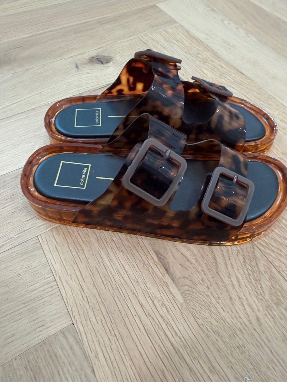 Dolce Vita Tortoiseshell Double Buckle Slide Sandals - Amber NEVER WORN - Picture 3 of 4